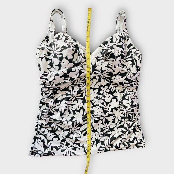 Lands End Long Torso Tankini Top Swimsuit Black Havana Floral Print Underwire 16 - Picture 9 of 12